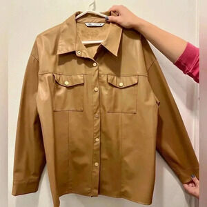 Zara Tan / Brown Faux Leather Oversized Jacket. Size XL.
